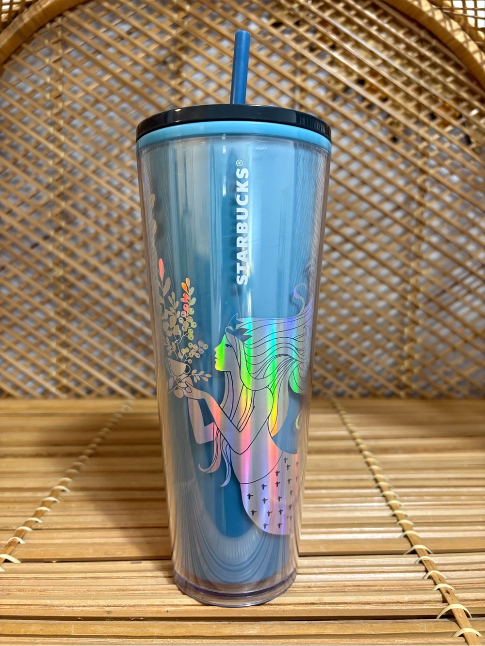 Starbucks Blue Iridescent Mermaid Tumbler with Blue Lid and Straw